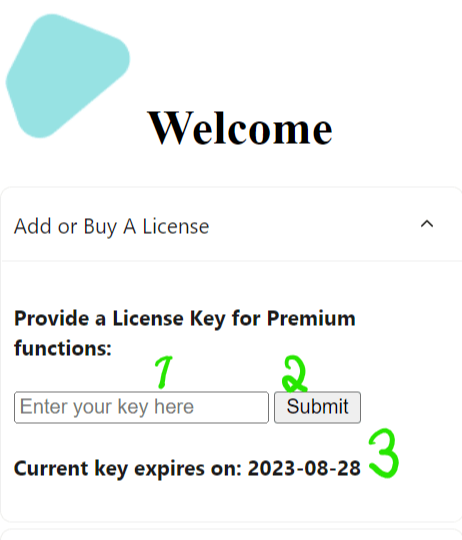 Expanded License menu with steps numbered